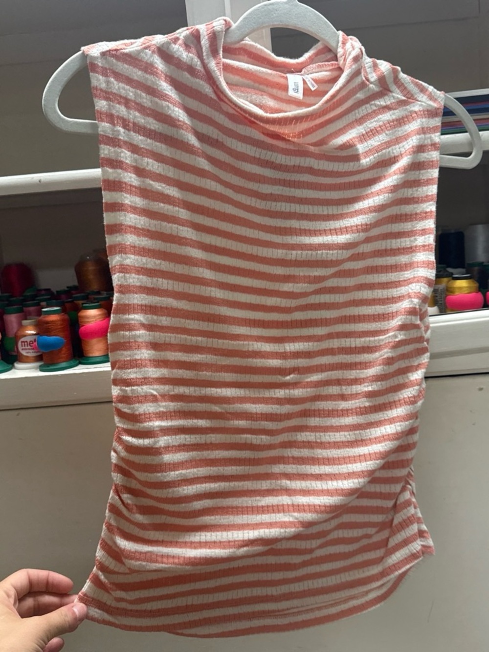 glam Peach and Cream Striped Mock Neck Tank